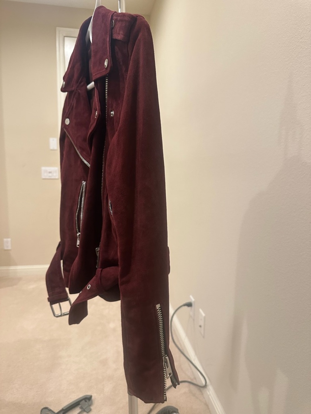 All Saints Oxblood Suede Biker Jacket